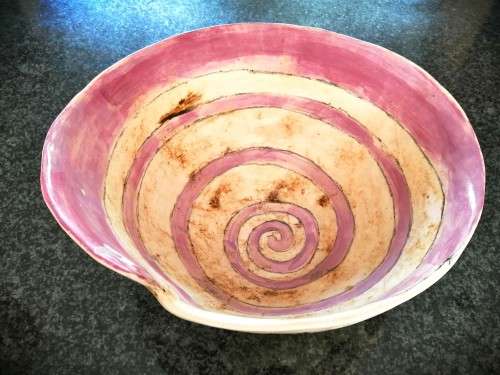 Stunning Large Hand Painted bowl with Pink Flowers Tulips KOEKOE POTS CERAMICS