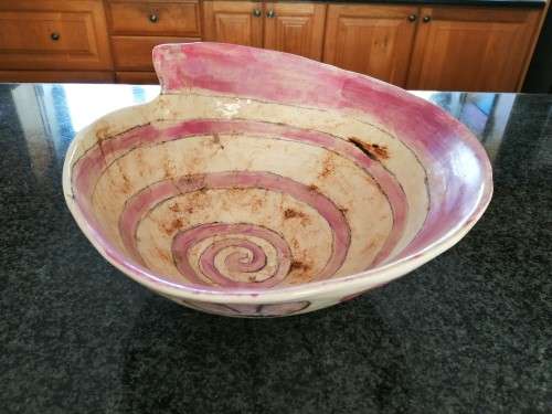 Stunning Large Hand Painted bowl with Pink Flowers Tulips KOEKOE POTS CERAMICS