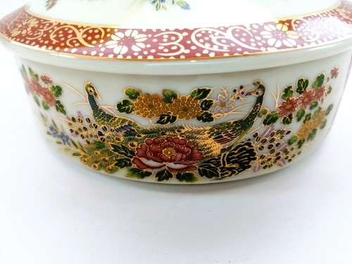 Large Satsuma Japan Vintage Peacock Trinket Box
