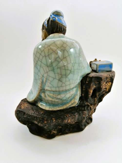 Large Chinese Shiwan Mud Man Scholar drinking tea