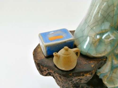 Large Chinese Shiwan Mud Man Scholar drinking tea