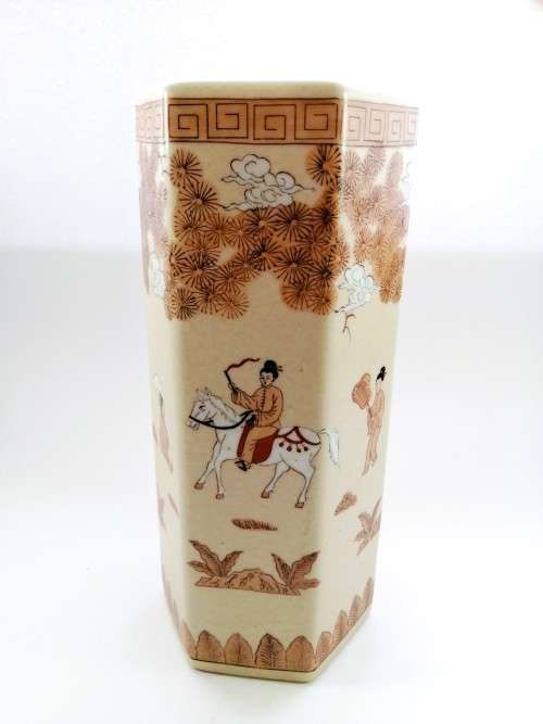 Japanese Tall hexagonal vase decorated with figures