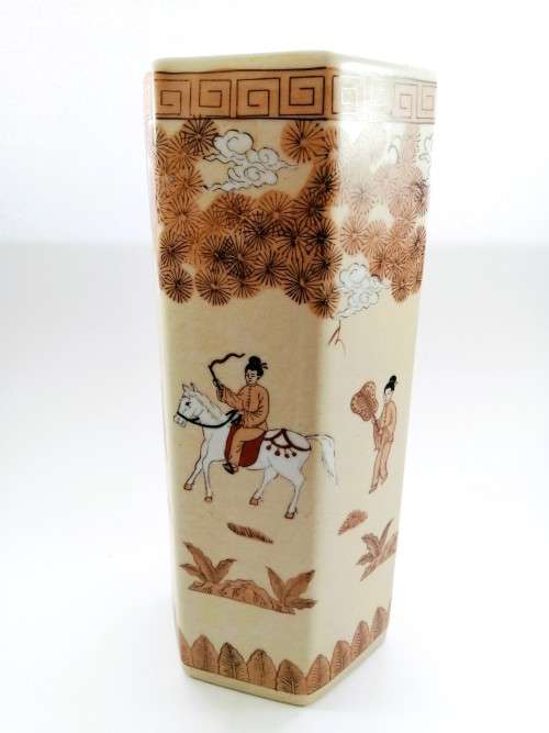 Japanese Tall hexagonal vase decorated with figures