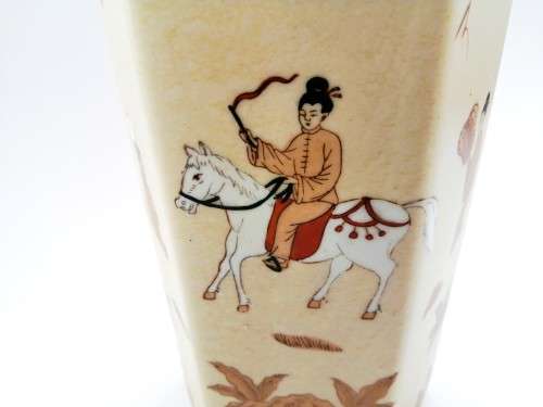 Japanese Tall hexagonal vase decorated with figures