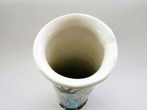 Japanese vibrant hexagonal tall vase decorated with figures