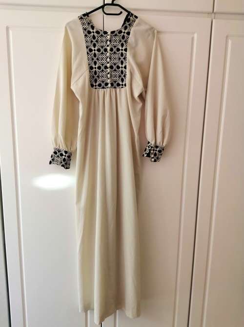 Vintage Cream with Black Saint Lori embroidery detail Long Dress