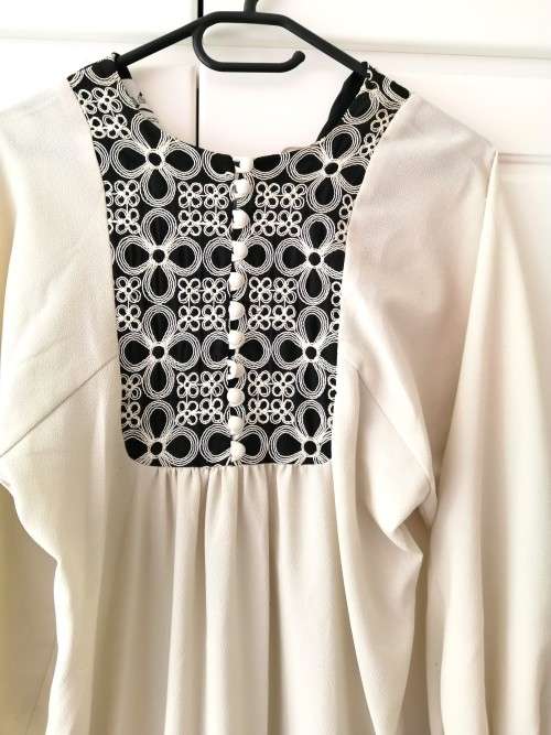 Vintage Cream with Black Saint Lori embroidery detail Long Dress