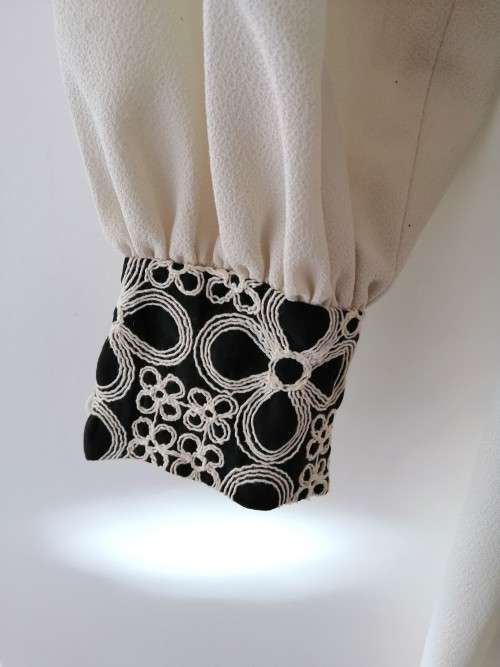 Vintage Cream with Black Saint Lori embroidery detail Long Dress