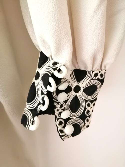 Vintage Cream with Black Saint Lori embroidery detail Long Dress