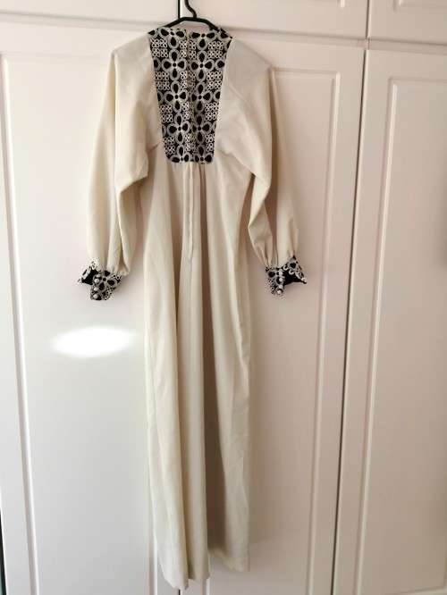 Vintage Cream with Black Saint Lori embroidery detail Long Dress