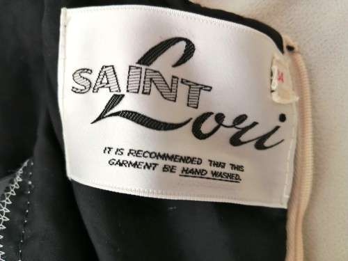 Vintage Cream with Black Saint Lori embroidery detail Long Dress