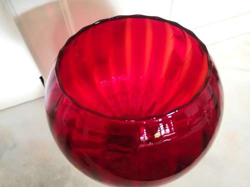 Mid Century Vintage Hand Blown Italian Glass Large Red Vase Goblet  / on a twisted stem