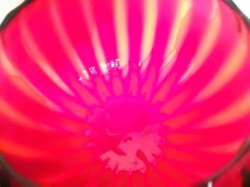 Mid Century Vintage Hand Blown Italian Glass Large Red Vase Goblet  / on a twisted stem