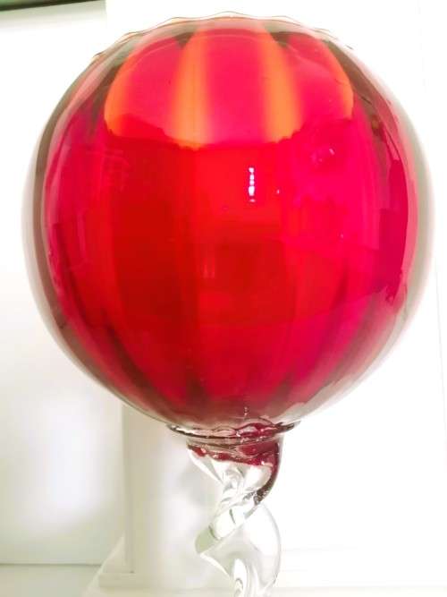 Mid Century Vintage Hand Blown Italian Glass Large Red Vase Goblet  / on a twisted stem