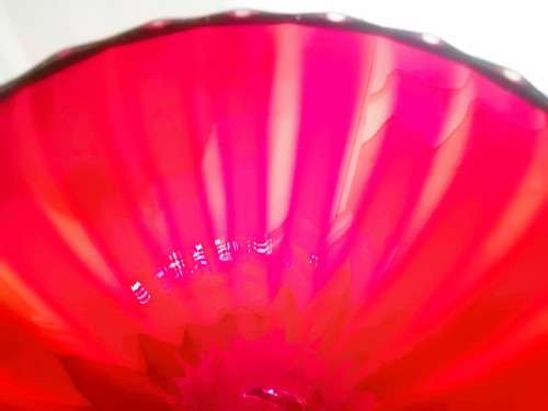 Mid Century Vintage Hand Blown Italian Glass Large Red Vase Goblet  / on a twisted stem