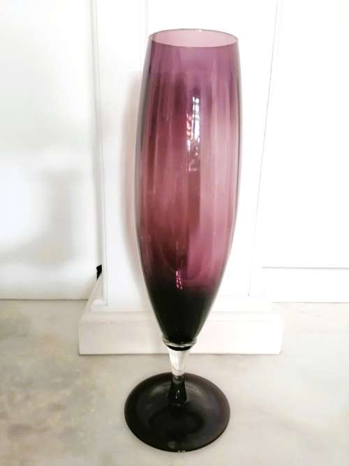 Mid Century Vintage Hand Blown Italian Glass Very Large Purple Vase