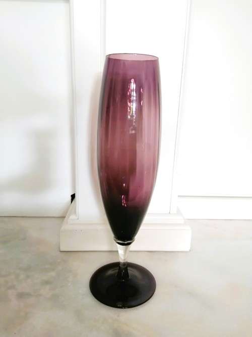 Mid Century Vintage Hand Blown Italian Glass Very Large Purple Vase