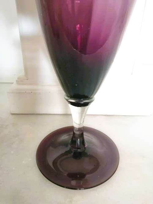 Mid Century Vintage Hand Blown Italian Glass Very Large Purple Vase