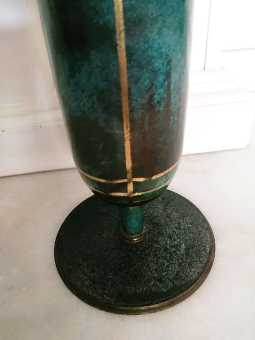 Art Deco WMF Ikora patinated very tall metal tubular vase