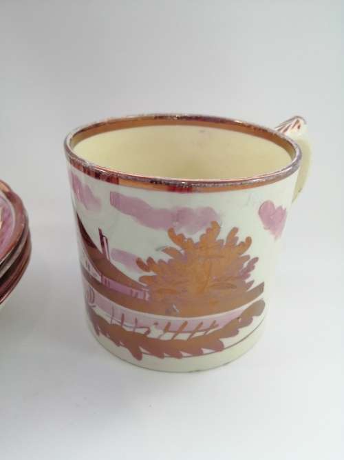 Victorian Pink luster Plate Large mug cup and saucers