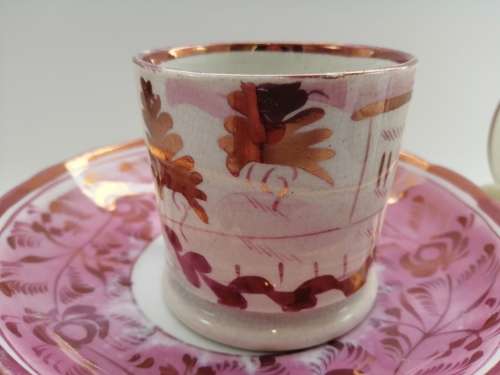 Victorian Pink luster Plate Large mug cup and saucers