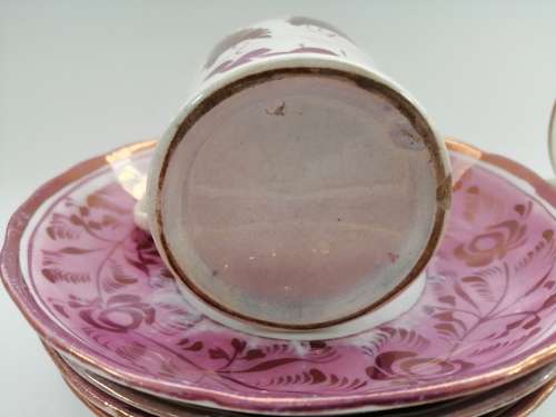 Victorian Pink luster Plate Large mug cup and saucers