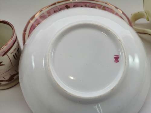 Victorian Pink luster Plate Large mug cup and saucers