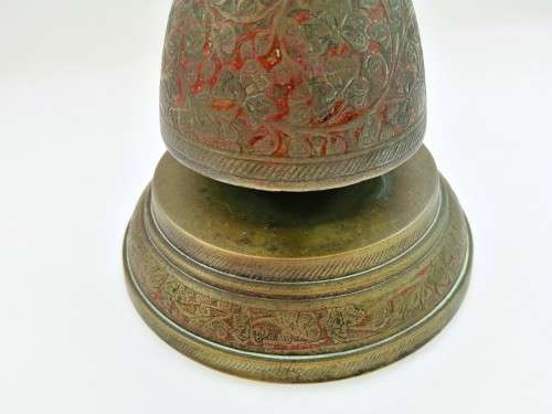 Large Vintage Detailed Oriental Enameled Brass Bell