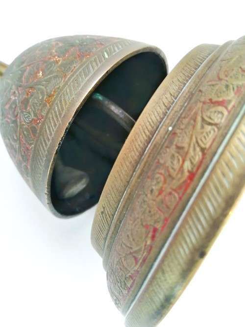 Large Vintage Detailed Oriental Enameled Brass Bell
