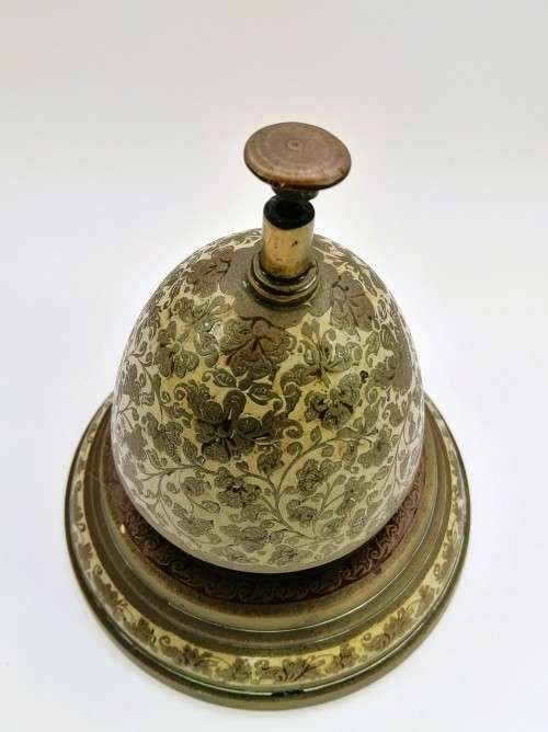 Large Vintage Detailed Oriental Enameled Brass Bell