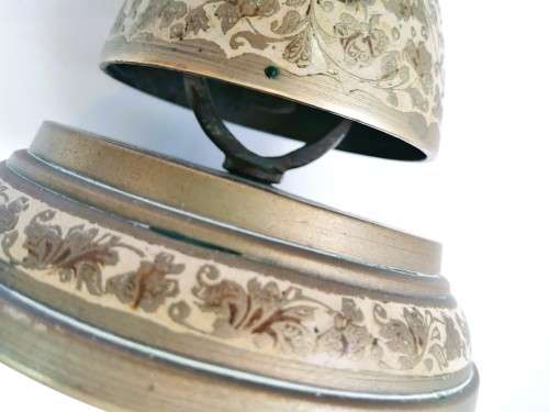 Large Vintage Detailed Oriental Enameled Brass Bell