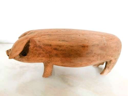 Vintage Large 44cm Wooden Pig  Hand Carved
