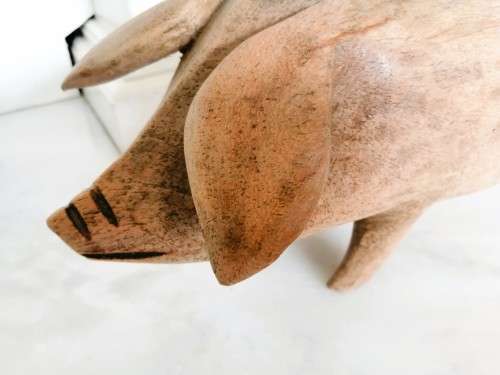 Vintage Large 44cm Wooden Pig  Hand Carved
