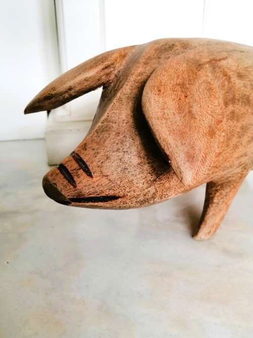 Vintage Large 44cm Wooden Pig  Hand Carved