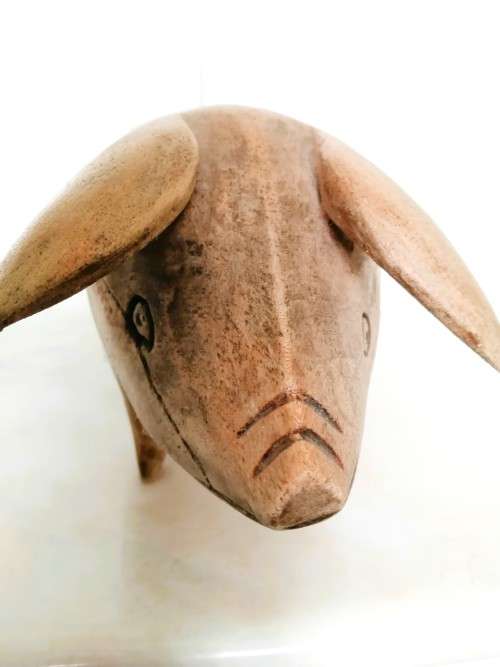 Vintage Large 44cm Wooden Pig  Hand Carved