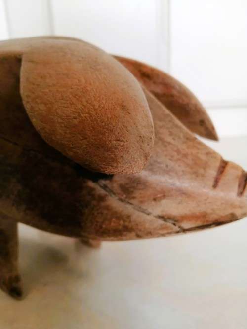 Vintage Large 44cm Wooden Pig  Hand Carved