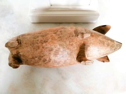 Vintage Large 44cm Wooden Pig  Hand Carved