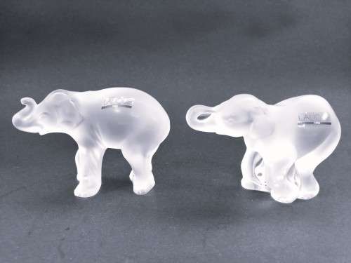 Two Lalique frosted crystal baby elephant figurines: `Timori` and `Timora`,