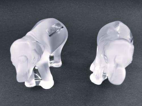 Two Lalique frosted crystal baby elephant figurines: `Timori` and `Timora`,