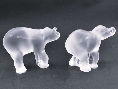 Two Lalique frosted crystal baby elephant figurines: `Timori` and `Timora`,