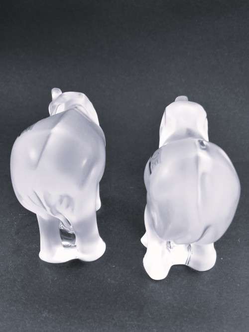 Two Lalique frosted crystal baby elephant figurines: `Timori` and `Timora`,