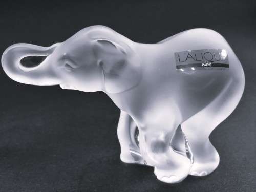 Two Lalique frosted crystal baby elephant figurines: `Timori` and `Timora`,