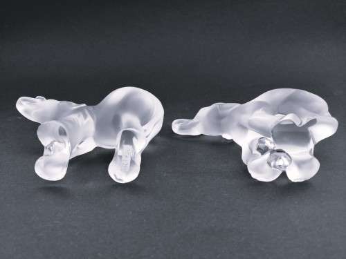 Two Lalique frosted crystal baby elephant figurines: `Timori` and `Timora`,