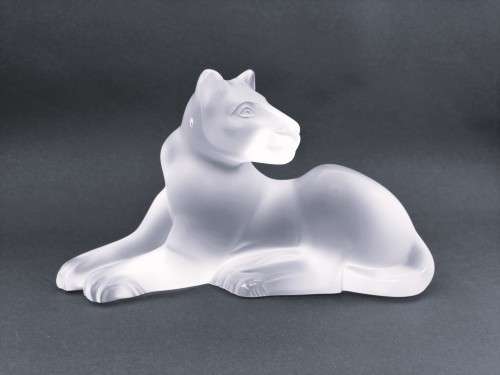 Lalique frosted crystal recumbent Simba Lioness figurine, signed Lalique France