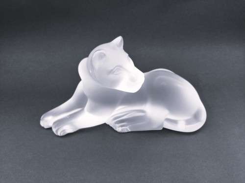 Lalique frosted crystal recumbent Simba Lioness figurine, signed Lalique France