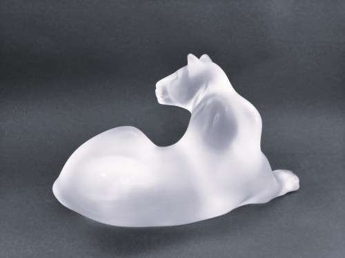 Lalique frosted crystal recumbent Simba Lioness figurine, signed Lalique France