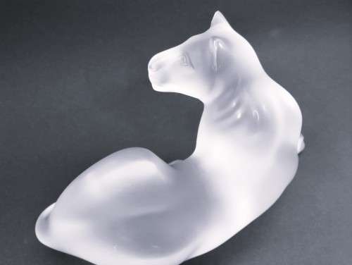 Lalique frosted crystal recumbent Simba Lioness figurine, signed Lalique France