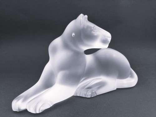 Lalique frosted crystal recumbent Simba Lioness figurine, signed Lalique France