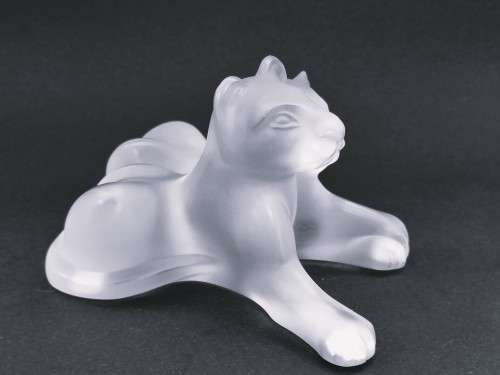 Lalique frosted crystal Tambwee Lion Cubs figurine, designed by Marie-Claude Lalique