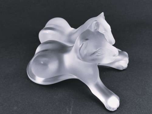Lalique frosted crystal Tambwee Lion Cubs figurine, designed by Marie-Claude Lalique
